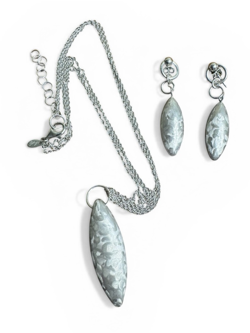 Sterling Silver Pendant Necklace and Earrings Set - Frederic Jean Duclos